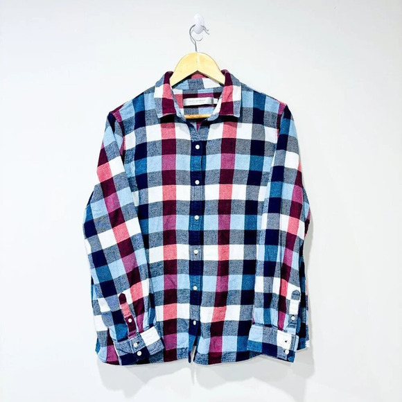 Simons Tops - SIMONS‎ Blue and  red plaid flannel shirt